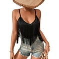 thumbnail image 1 of Womens Western Cowgirl Fringe Top - Country Concert Outfits Festival Tassel Hem Boho Rodeo Camisole Rave Tank Shirt Black L, 1 of 6