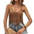 thumbnail image 1 of Womens Western Cowgirl Fringe Top - Country Concert Outfits Festival Tassel Hem Boho Rodeo Camisole Rave Tank Shirt Light Brown XL, 1 of 6