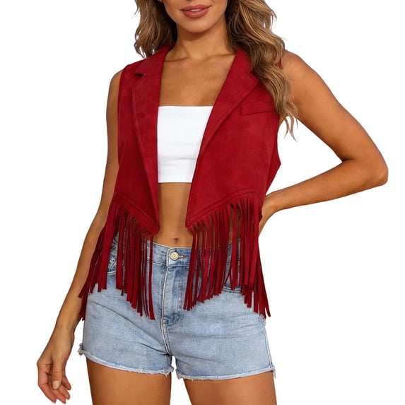 Womens Western Cowgirl Tassel Vest 70S Hippie Cow Girl Sleeveless Fringe Jacket Outfit Country Concert Rodeo Dress Up