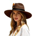 thumbnail image 1 of Womens Western Fedora Hat Wide Brim Cowboy Hat with Feather Accent Suede Style Dress Hat for Western Events Parties and Outfits, 1 of 5