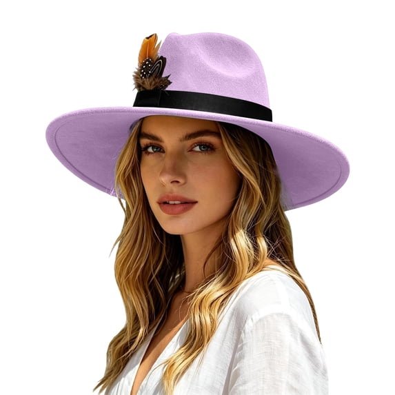 Womens Western Fedora Hat Wide Brim Cowboy Hat with Feather Accent Suede Style Dress Hat for Western Events Parties and Outfits