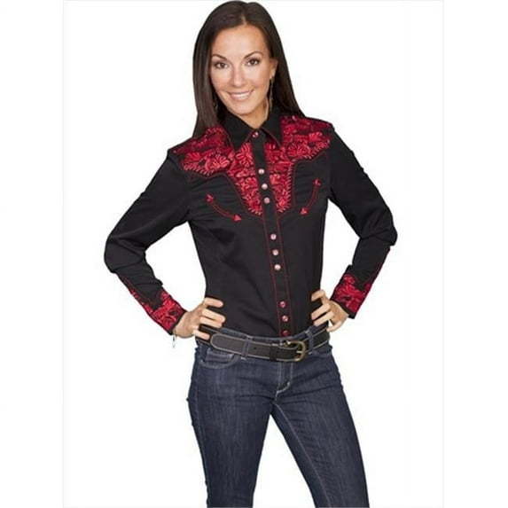 Womens Western Shirt - Crimson- Large
