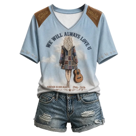 Womens Western T-Shirt Vintage Dolly Shirt, Parton Memorial T-Shirt, Country Legend Tee, Stylish Graphic Print Tshirt Tops Soft T Shirts