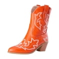 thumbnail image 1 of Womens Western Wide Mid Calf Cowboy Cowgirls Boots Vintage Leather Chunky High Heel Knight Riding Boots, 1 of 9