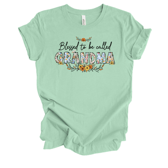 Womens Whimsical Floral Blessed To Be Mother's Day Ladies Mint Short Sleeve T-Shirt-Grandma-Large