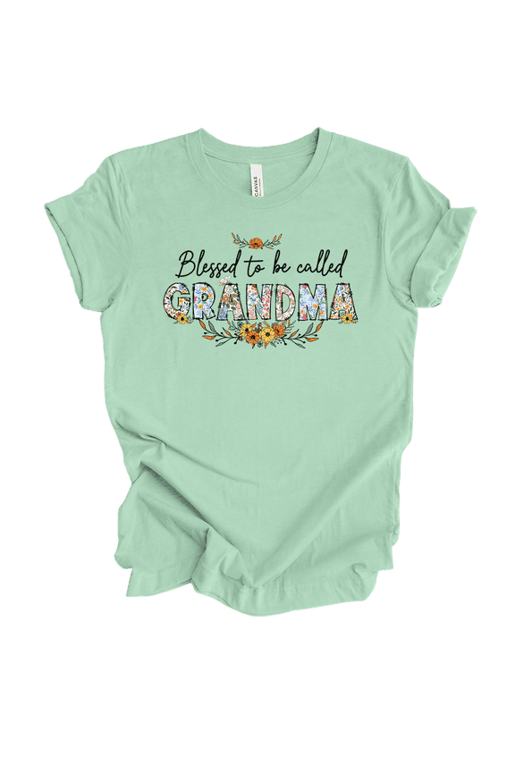 Womens Whimsical Floral Blessed To Be Mother's Day Ladies Mint Short Sleeve T-Shirt-Grandma-XX-Large