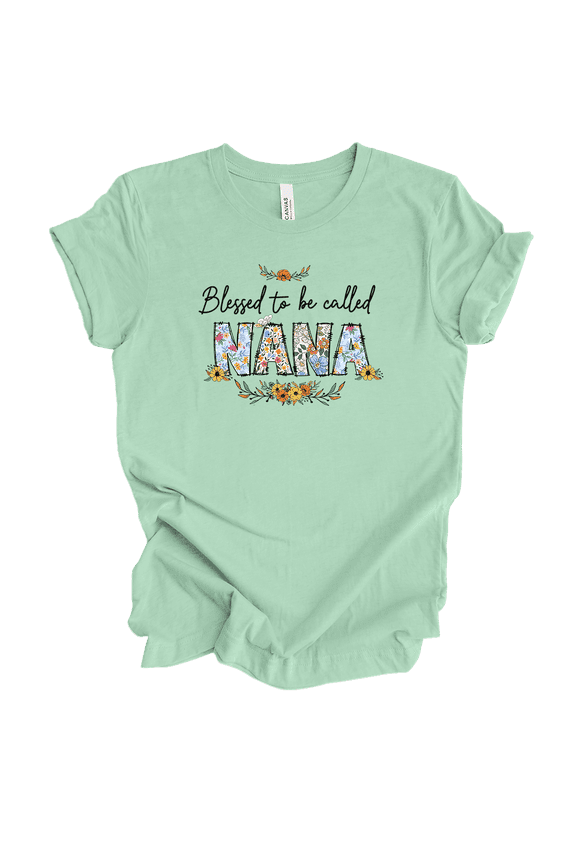 Womens Whimsical Floral Blessed To Be Mother's Day Ladies Mint Short Sleeve T-Shirt-Nana-3X-Large