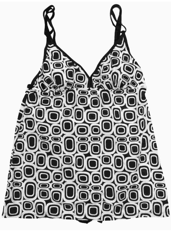 Womens White & Black Bathing 70s Style Square Single Piece Swimming Suit 14