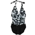 thumbnail image 1 of Womens White & Black Floral Bathing Hibiscus Flower Single Piece Swimming Suit 8, 1 of 1
