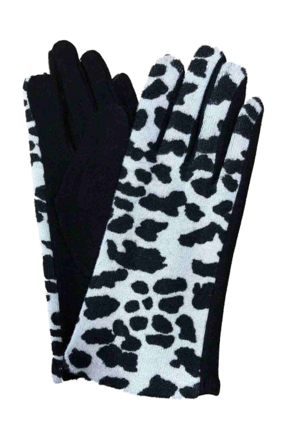 Womens White & Black Leopard Print Stretch Fit Texting & Tech Touchscreen Gloves
