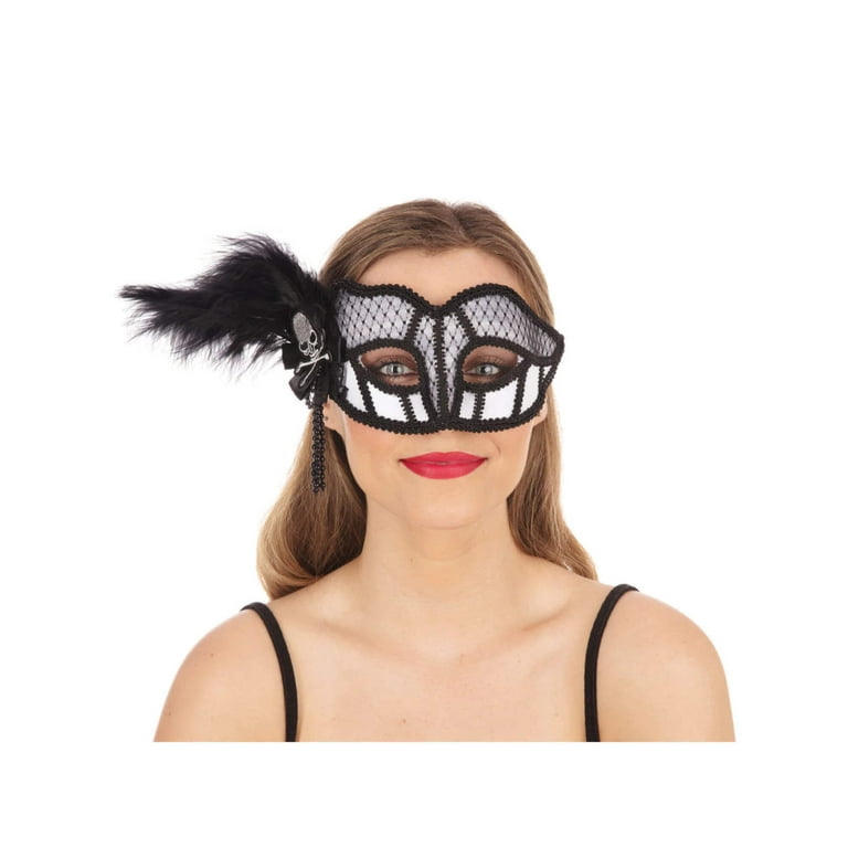 Womens White Black Trim + Skull Cross Bones Gf Eye Masks Female Halloween Costume Womens White Black Trim + Skull Cross Bones Gf Eye Masks Female Halloween Costume