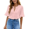 thumbnail image 1 of Womens White Blouses Chiffon Ruffle Short Sleeve V Neck Business Casual Tops Summer Cute Shirt, 1 of 6