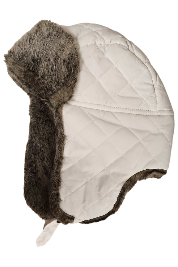 Womens White & Brown Water Resistant Quilted Trapper Hat