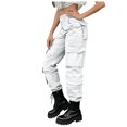 thumbnail image 1 of Womens White Cargo Pants Slim Tapered with Elastic Ankle Cuff, Casual Cotton Utility Pants for Summer Streetwear,Size S, 1 of 8