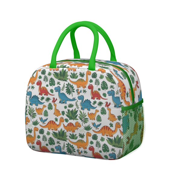 Womens White Colorful Dinosaurs Jungle Pattern Lunch Box for Work,Insulated Lunch Bag for Women,Loncheras Para Mujer,Leakproof Adult Lunch Bag for Work,Beach,Travel,Picnic,Camping