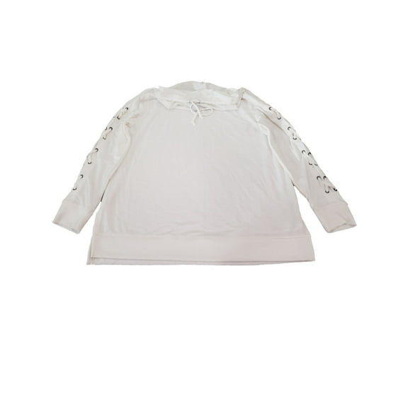 Womens White Cowl Neck Laced Long Sleeve Sweatshirt Shirt Top L