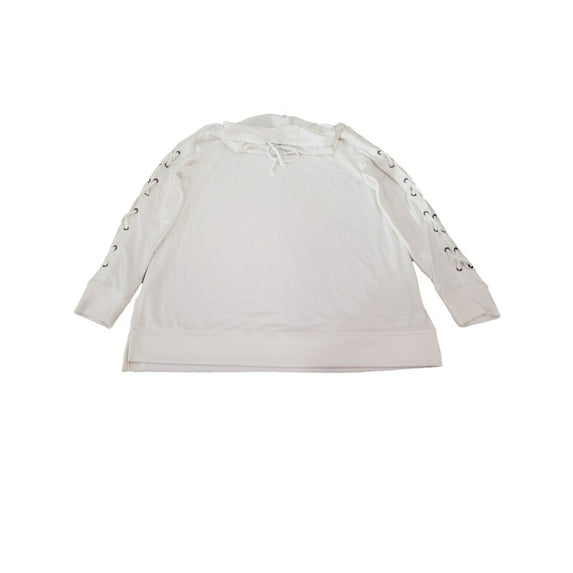 Womens White Cowl Neck Laced Long Sleeve Sweatshirt Shirt Top L