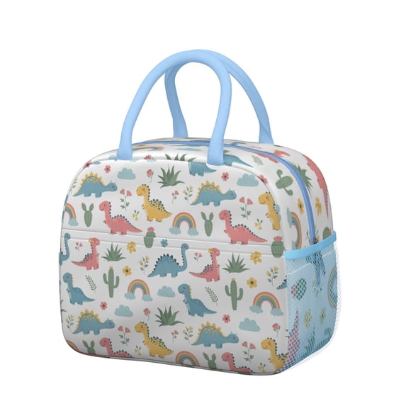 Womens White Dinosaurs Rainbows Plants Pattern Lunch Box for Work,Insulated Lunch Bag for Women,Loncheras Para Mujer,Leakproof Adult Lunch Bag for Work,Beach,Travel,Picnic,Camping