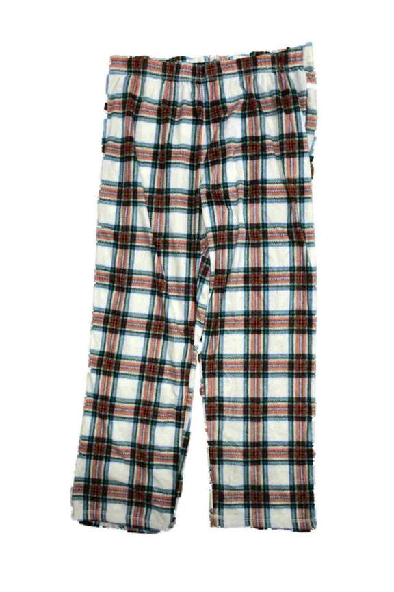 Womens White Fleece Red & Green Plaid Holiday Pajama Bottoms Sleep Pants 2X