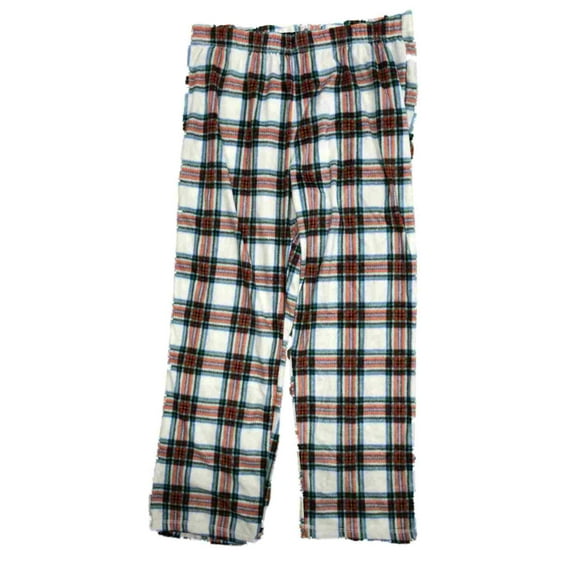 Womens White Fleece Red & Green Plaid Holiday Pajama Bottoms Sleep Pants XXL