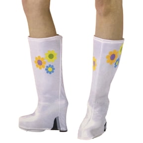 Womens White Go Go Girl Flower Boot Covers 60s Style