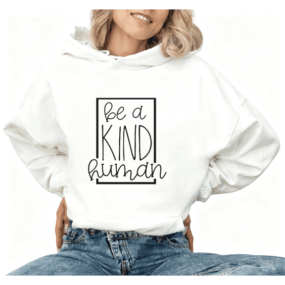 Womens White Graphic Sweatshirt Print hoodie (Sweatshirt) Minimalist Boxed Kind Human Typography S 2XL Tops