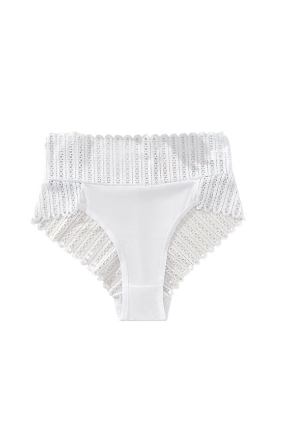 Womens White High Waisted Lace Panties, Cotton Tummy Control Briefs, Seamless Hipster,Size XL