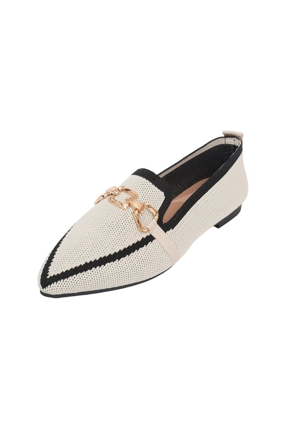 Womens White Knit Pointed Toe Loafers Breathable Slip On Comfortable Casual Flats Work Shoes,Size 5.5