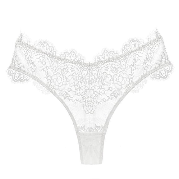 Womens White Lace Thong Seamless No Show Underwear, Soft Breathable Nylon Panties, Invisible Comfort for Everyday Wear & Under Tight Clothing,Size L