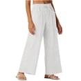 thumbnail image 1 of Womens White Linen Pants Wide Leg Palazzo with Elastic Drawstring Waist Casual Comfort Lounge Pants,Size L, 1 of 8