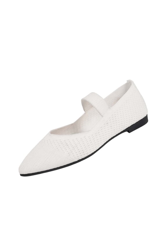 Womens White Mesh Mary Jane Flats - Breathable Casual Slip-on Shoes, Cushioned Comfort Insole with Arch Support, Non-slip Rubber Outsole for Summer,Size 5.5