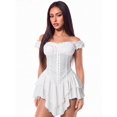 thumbnail image 1 of Womens White Off-Shoulder Corset Mini Dress With Ruffle Hem And Lace Detail, 1 of 9