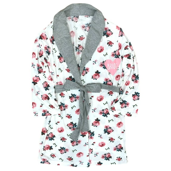 Womens White & Pink Floral Rose Bride Bathrobe Lightweight Bridal Robe X-Large