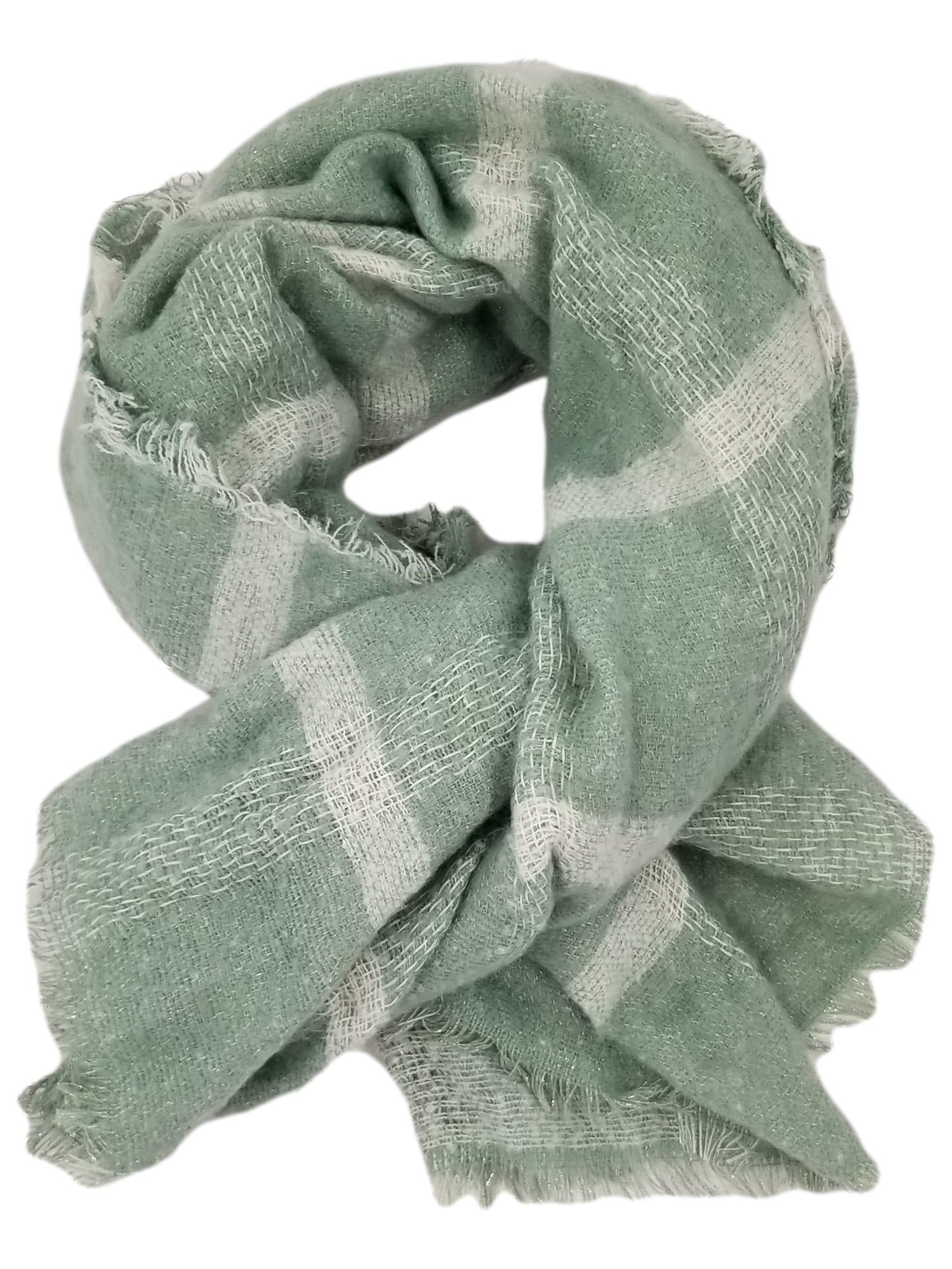 Womens White Sea Foam Green Dreamy Striped Fringe Blanket Scarf 47