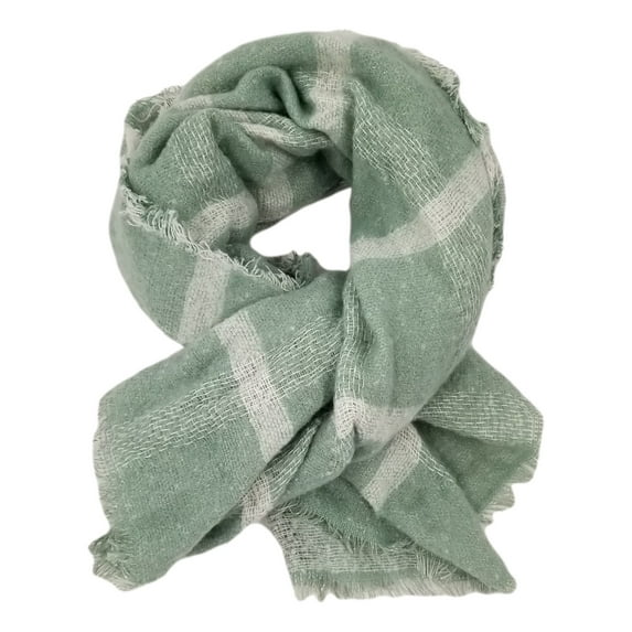 Womens White Sea Foam Green Dreamy Striped Fringe Blanket Scarf 47 by 47 Inches