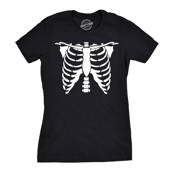 Womens White Skeleton Rib Cage T Shirt Bones Costume Halloween Tee Womens Graphic Tees