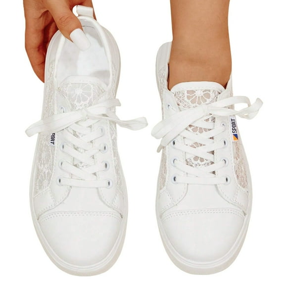 Womens White Sneakers Lace Embroideried Platform Shoes Comfortable Walking Shoes for Women