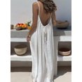 thumbnail image 1 of Womens White Spaghetti Strap Long Dress, Flowy Backless Maxi Vacation Dress, 1 of 5