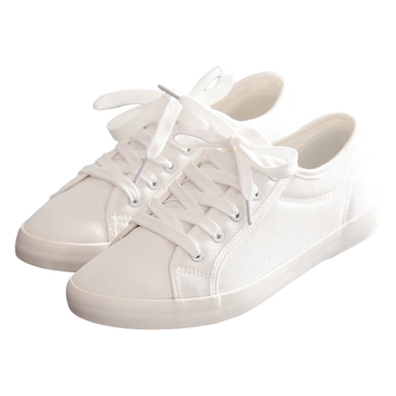 Womens White Synthetic Leather Sneakers,Low Top White Shoes,Casual Tennis Shoes-White