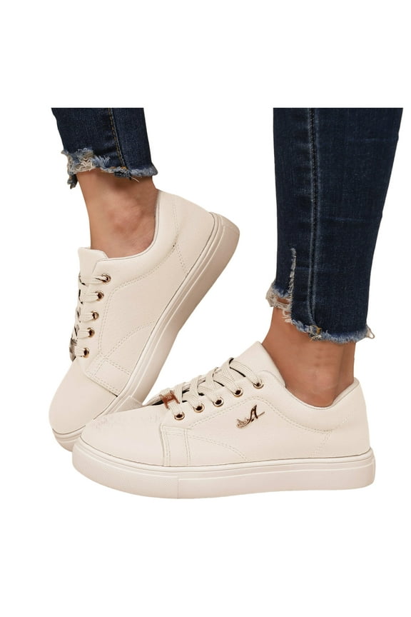 Womens White Tennis Shoes Leather Athletic Workout Gym Low Top Sneakers Fashion Lace up Casual Running Walking Shoes
