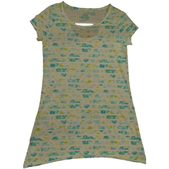 Womens White Turqouise & Green Flower Sleep Shirt Slit Back Nightgown Large