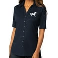 thumbnail image 1 of Womens White Unicorn Patch Button-Down Stretch Shirt, Extra-Small River Blue, 1 of 4