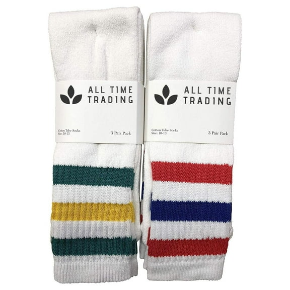 Womens Wholesale Winter Cotton Striped Women's Tube Socks- 9-11 - White - 12 Pack