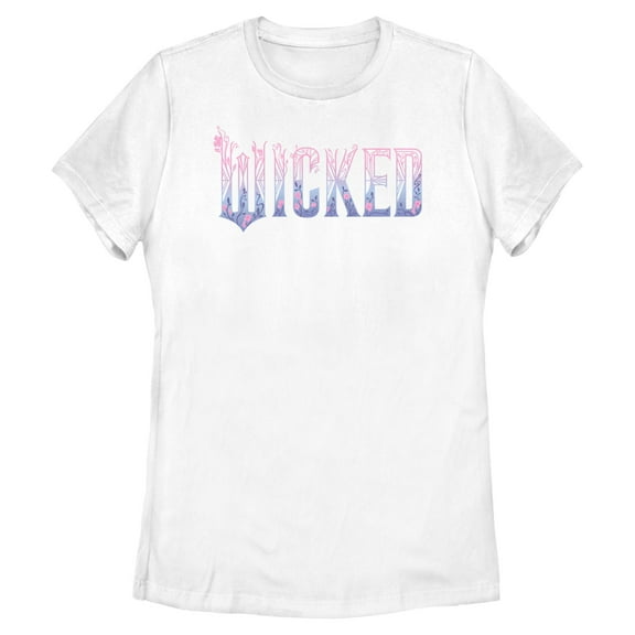 Womens Wicked: For Good Floral Pink and Purple Logo T Shirt