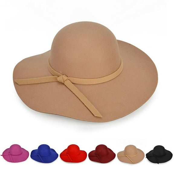 Womens Wide Brim Floppy Hat in Felt Material with Bow Detail for Beach and Summer Sun Protection
