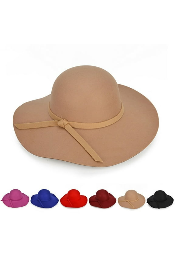Womens Wide Brim Floppy Hat in Felt Material with Bow Detail for Beach and Summer Sun Protection