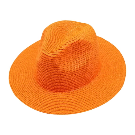Womens Wide Brim Hat Elegant Basic Fashion Broad-Brimmed Hat Solid Shade-Giving Summer Beach Fashion Cap Orange One Size