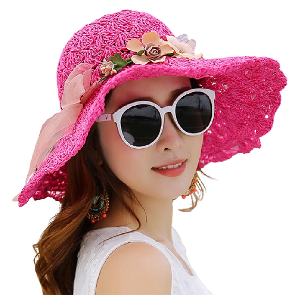 Womens Wide Brim Hats Outdoors Tribe Hats Foldable Sun Hats Packable Sun Hat  for Women Beach Bucket hat Travel Fishing Hat for Summer Party Wedding  Vacation Hats Rose Red 