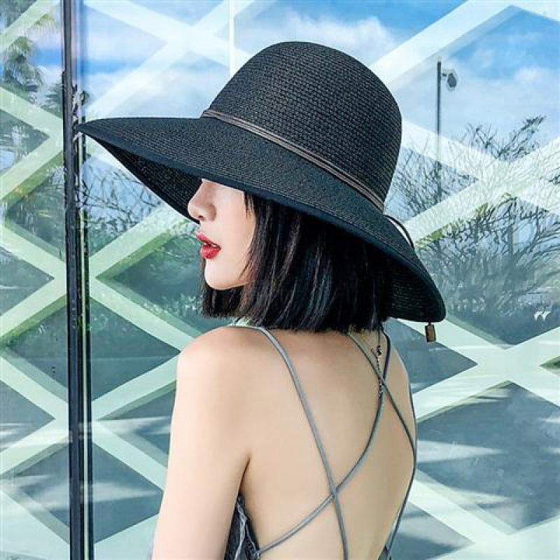 Womens Wide Brim Sun Hat with Wind Lanyard UPF 50 Summer Straw Sun Hats ...