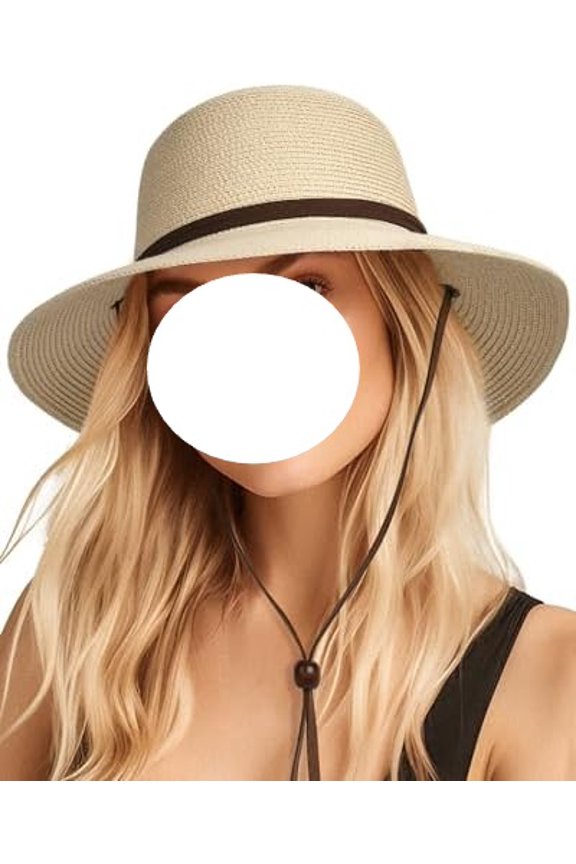 Womens Wide Brim Sun Hat with Wind Lanyard UPF Summer Straw Sun Hats for Women Medium-Large,Ad-beige